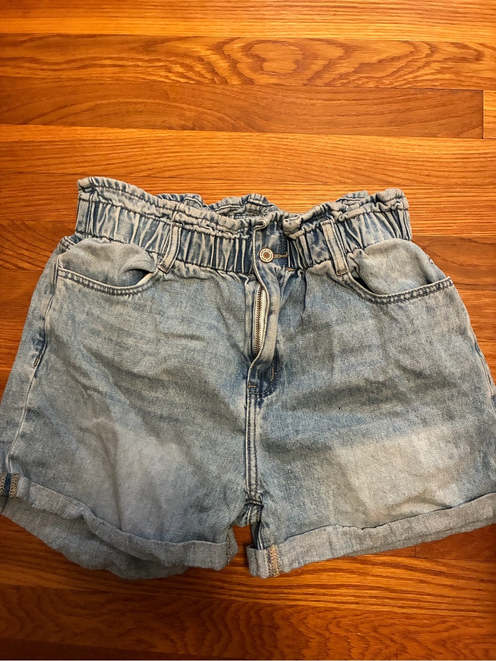 KanCan Light Blue Paperbag Waist Denim Shorts